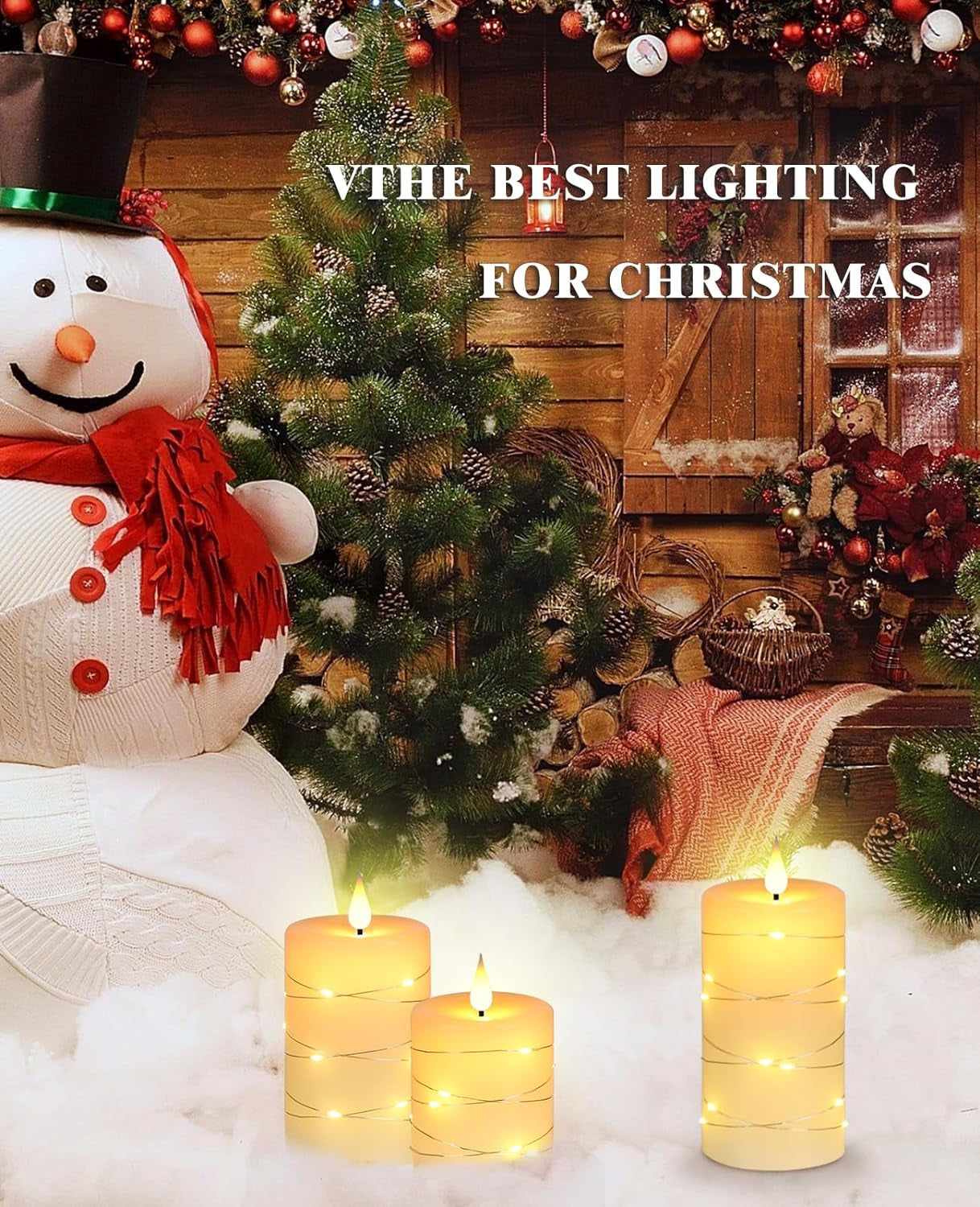Flameless Candles with String Lights,Battery Operated Candles,Led Flickering Candles with Remote Control and Timer, Real Wax, 3 Pack-Ivory White