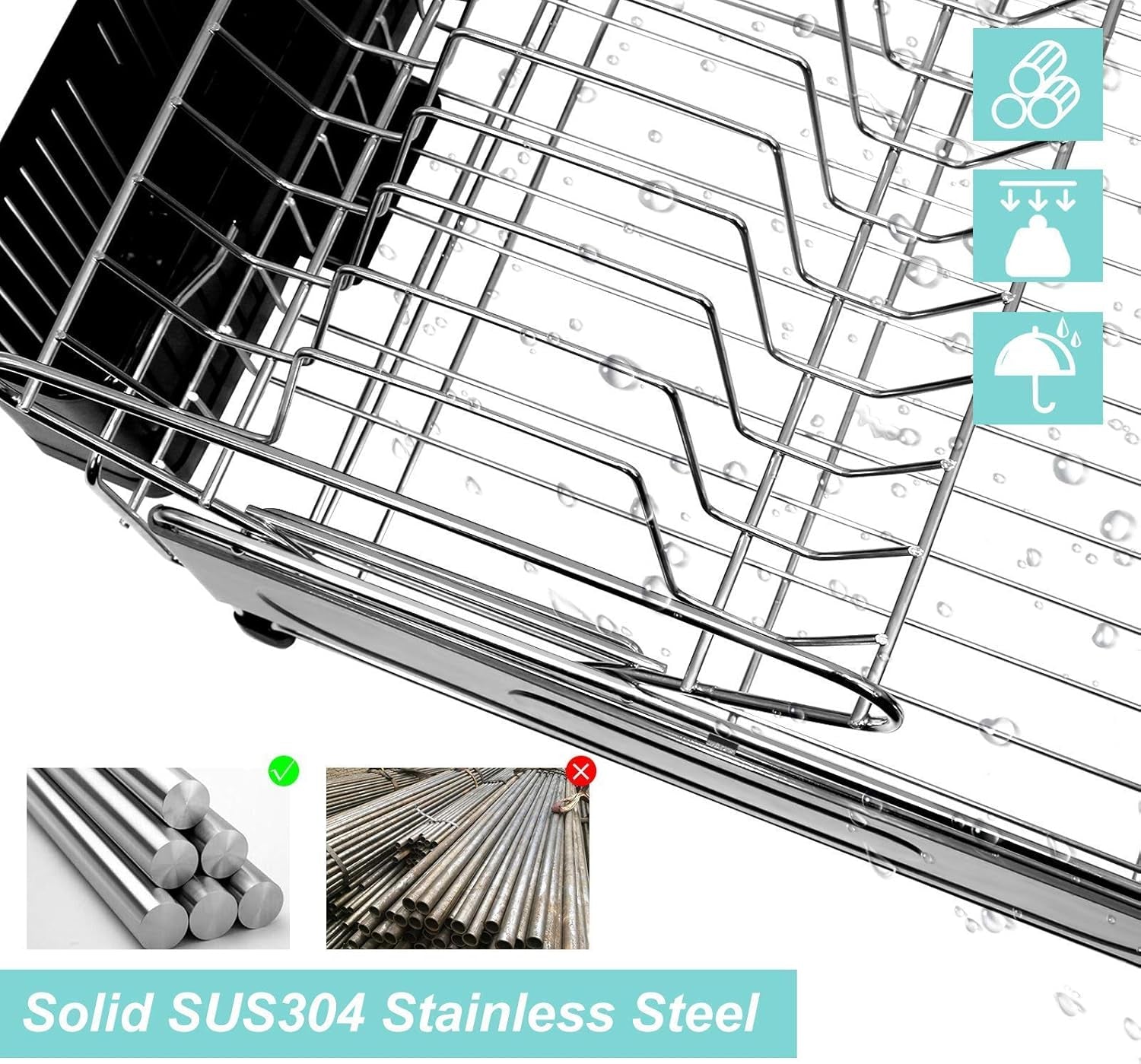 Dish Drying Rack, 2 Tier Dish Rack Drainboard Set Stainless Steel Dish Drainer for Kitchen Counter with Removable Utensil Holder, 4 Cup Holders and Drainboard Tray
