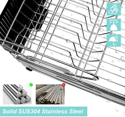 Dish Drying Rack, 2 Tier Dish Rack Drainboard Set Stainless Steel Dish Drainer for Kitchen Counter with Removable Utensil Holder, 4 Cup Holders and Drainboard Tray