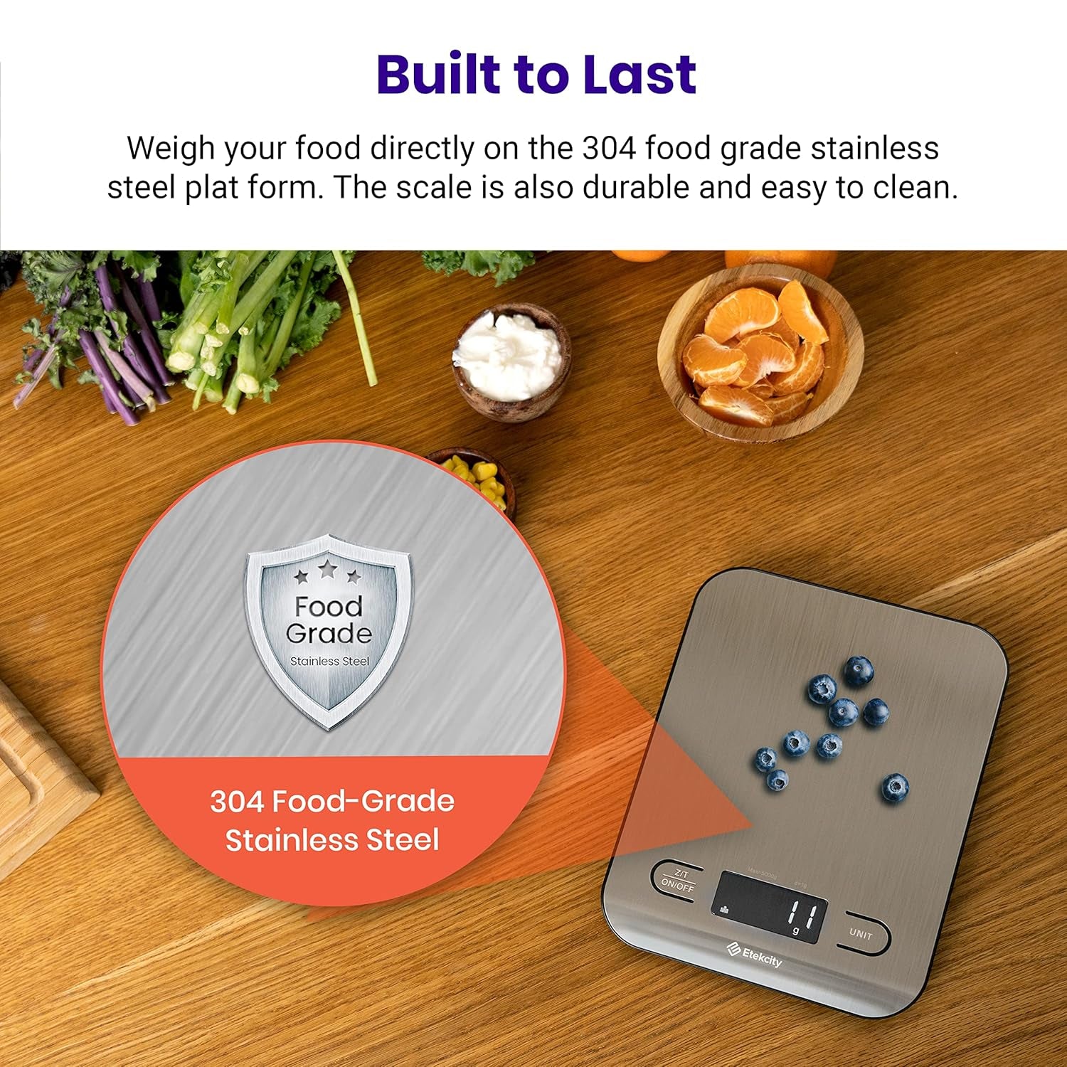 Food Nutrition Kitchen Scale, Digital Grams and Ounces for Weight Loss, Baking, Cooking, Keto and Meal Prep, Large, 304 Stainless Steel