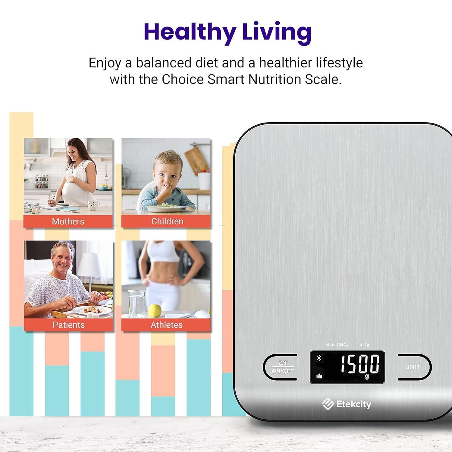 Food Nutrition Kitchen Scale, Digital Grams and Ounces for Weight Loss, Baking, Cooking, Keto and Meal Prep, Large, 304 Stainless Steel