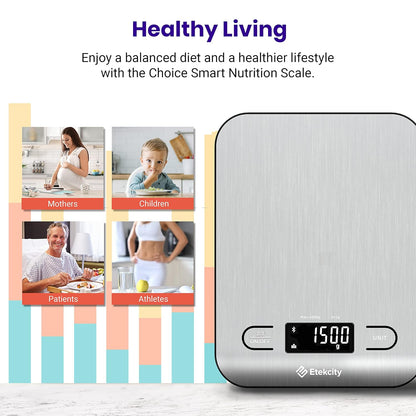 Food Nutrition Kitchen Scale, Digital Grams and Ounces for Weight Loss, Baking, Cooking, Keto and Meal Prep, Large, 304 Stainless Steel