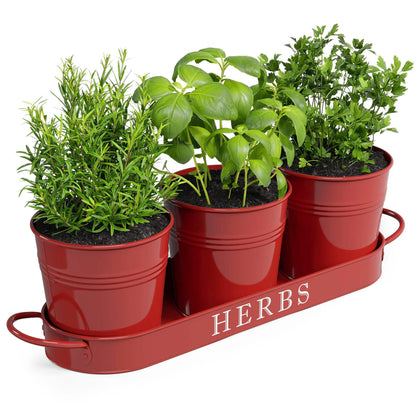 Farmhouse Herb Garden Planter Indoor Planter Set with Tray or Outdoor Apartment Window Planter Box, Windowsill Planter Box, Indoor Herb Planter Garden Pots Herb Pots, Red, Set/3