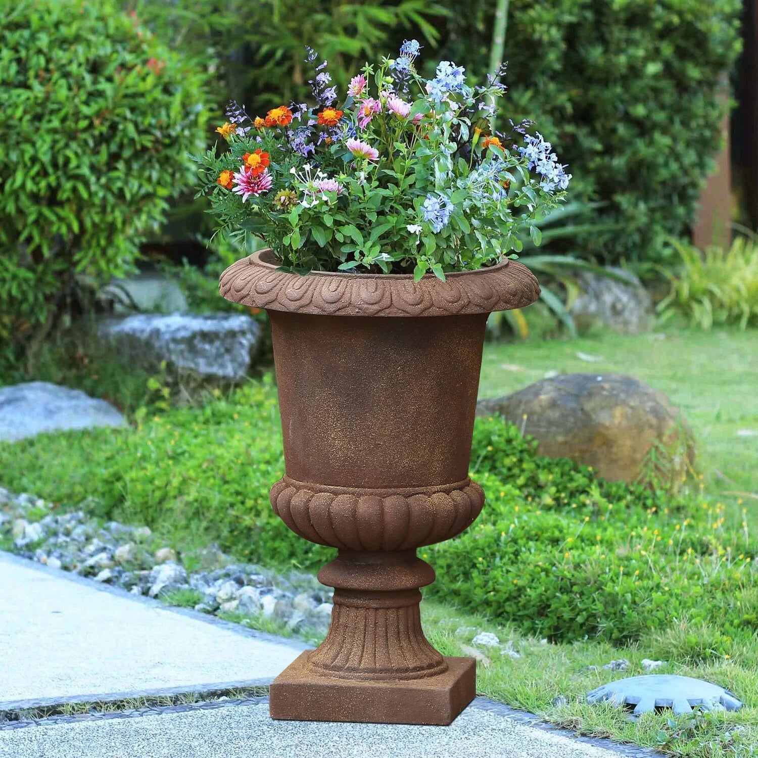 Rustic Brown Mgo Urn Planter