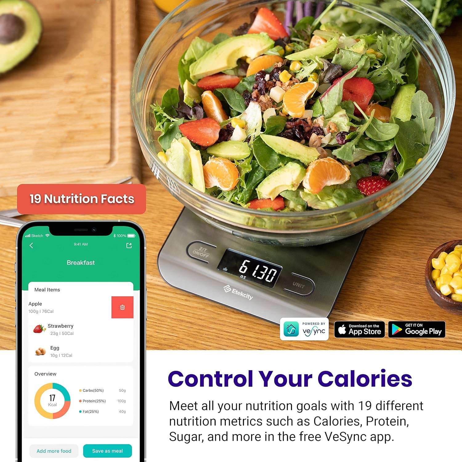 Food Nutrition Kitchen Scale, Digital Grams and Ounces for Weight Loss, Baking, Cooking, Keto and Meal Prep, Large, 304 Stainless Steel