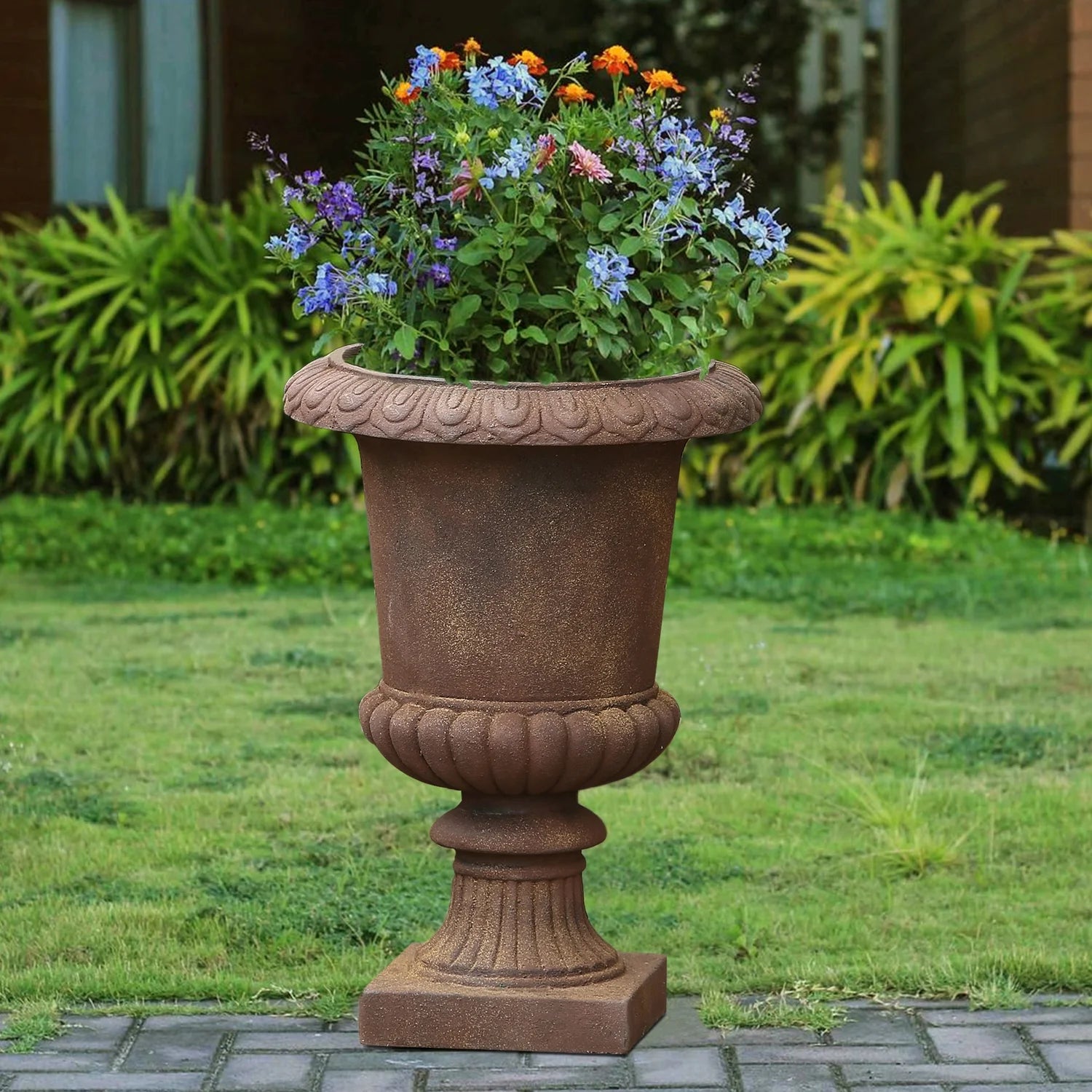 Rustic Brown Mgo Urn Planter