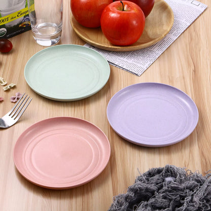 5Pcs Wheat Straw Plates Reusable Baby Feeding Dishes Salad Snack Fruit Plate Picnic Dishes Unbreakable Kitchen Dinnerware