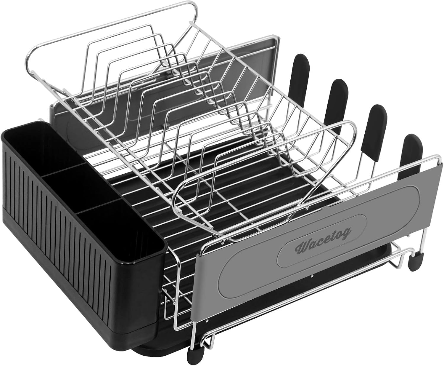 Dish Drying Rack, 2 Tier Dish Rack Drainboard Set Stainless Steel Dish Drainer for Kitchen Counter with Removable Utensil Holder, 4 Cup Holders and Drainboard Tray