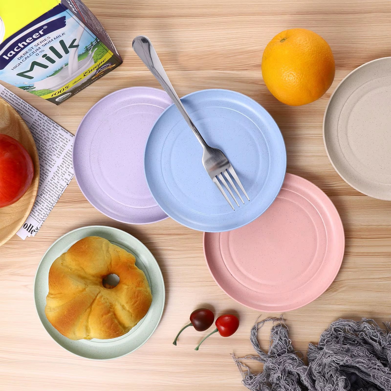 5Pcs Wheat Straw Plates Reusable Baby Feeding Dishes Salad Snack Fruit Plate Picnic Dishes Unbreakable Kitchen Dinnerware